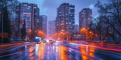 Obraz premium Rainy City Night Lights