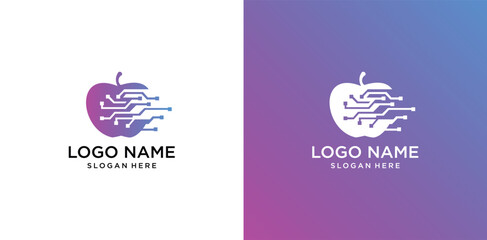 fruit vector logo with colorful technology concept