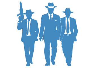 Mafia men walking. Gangster people.