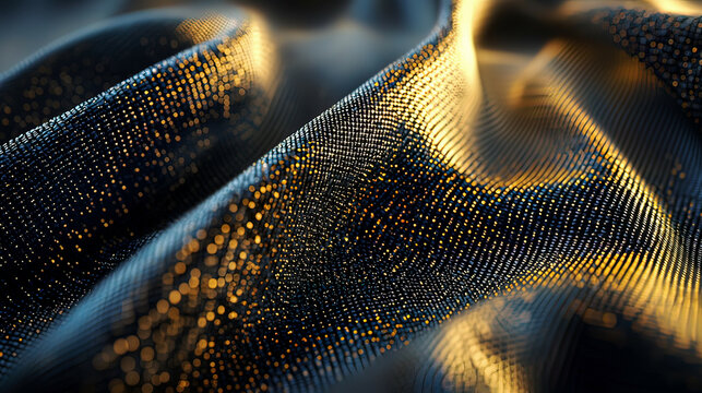 Close-up of smart fabric with integrated biometric data collection, ultra-detailed texture, metallic fibers, modern lighting