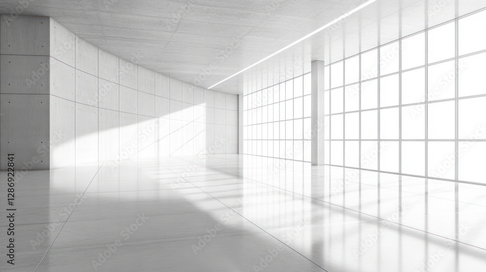 Poster modern minimalist architecture with sunlight streaming through large grid windows