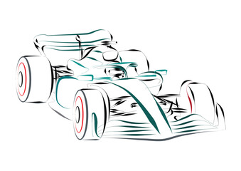 Formula race car linear illustration. Sports car collection for design of fliers, brochures and banners.