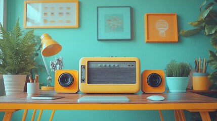 Vintage Radio with Speakers in Modern Bright Room Decor