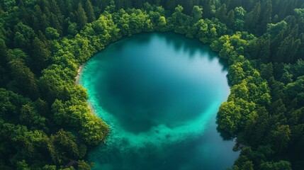Aerial View of the round island of the lake