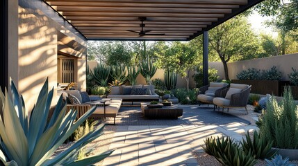 Desert Oasis Patio: Sun-Drenched Relaxation in a Modern Garden