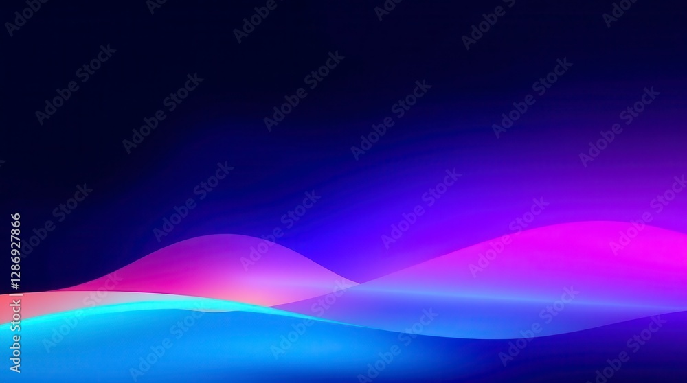 Poster vibrant neon waves create a futuristic, abstract background with a gradient of blues and purples.