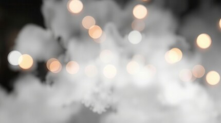 Magical fairy lights glow softly behind a misty, gray haze, creating an ethereal atmosphere.
