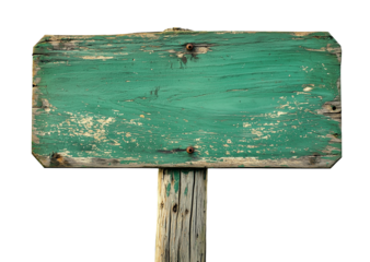 isolated old wooden green signboard banner	
