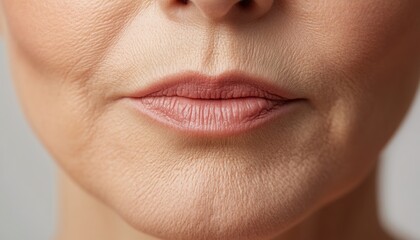 Fototapeta premium Close up of mature womans lips and chin skin