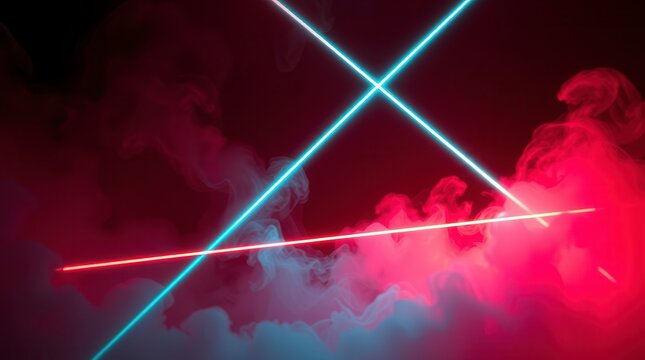 Vibrant intersecting neon lines create a futuristic abstract background with smoky light effects.