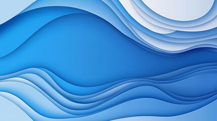 Fototapeta premium Serene Blue Waves: A Digital Papercut Illustration AI Generated