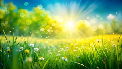 Obraz premium green grass and sun rays