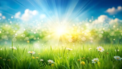 Obraz premium spring background with grass and sun