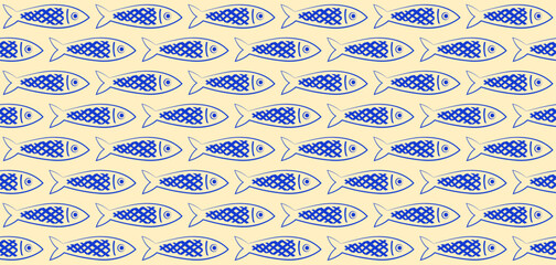 Vector seamless geometric pattern with fish.
