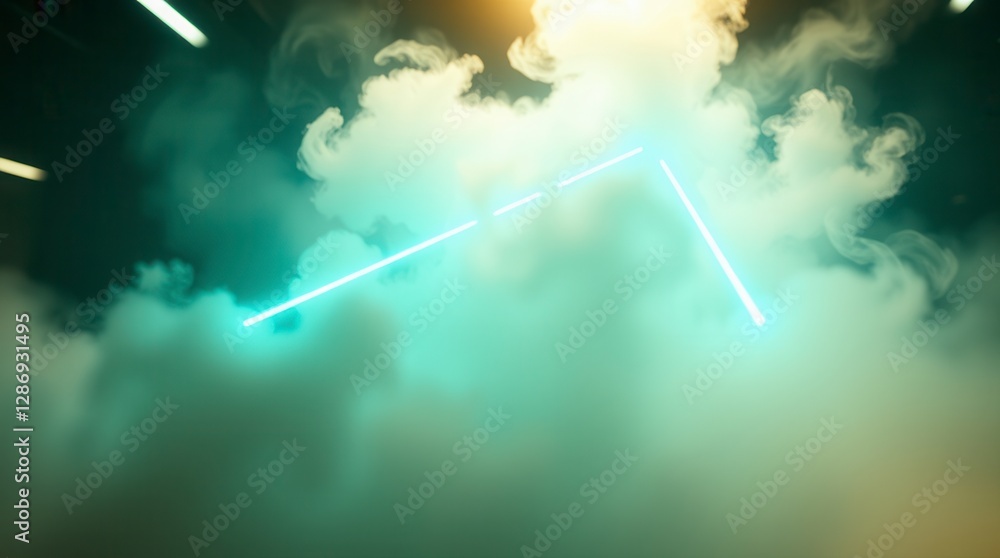 Fototapete luminous turquoise lines pierce through dense fog, creating a surreal and ethereal atmosphere.