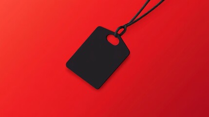 Black rectangular luggage tag on bold red background