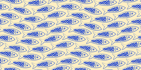 Vector seamless pattern with fish swimming downstream.