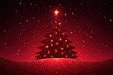 A Red Christmas Tree Glows Brightly Against A Starry Night