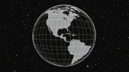 Naklejka premium Digital wireframe globe on starry background featuring americas