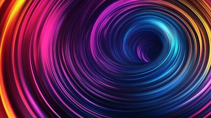 Colorful vortex swirl of vibrant neon light waves in abstract spiral pattern