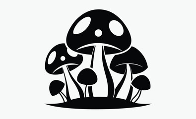 mushrooms silhouette ,mushrooms vector icon illustration, fungi vector icon, edible mushrooms illustration, black and white mushroom design