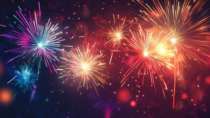 Fototapeta premium Vibrant display of colorful fireworks exploding against a night sky