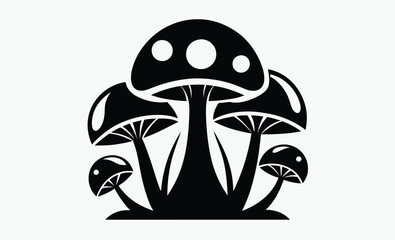 mushrooms silhouette ,mushrooms vector icon illustration, fungi vector icon, edible mushrooms illustration, black and white mushroom design