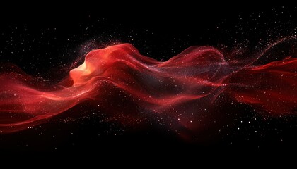 Obraz premium Red Glittering Celestial Wave Abstract Art