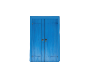 A bright blue Greek island door against classic whitewashed walls, a postcard-worthy scene.transparent PNG