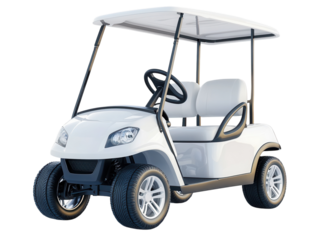 A modern white golf cart with a roof.. transparent PNG