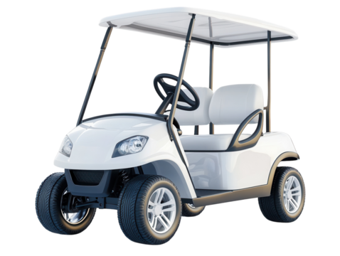 A modern white golf cart with a roof.. transparent PNG