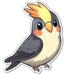 Obraz premium Adorable cartoon illustration of a Cockatiel parrot. Its bright yellow crest and big, expressive eyes make it irresistibly cute!