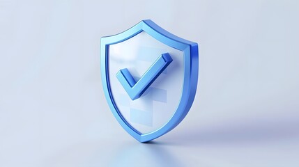 cartoon 3d Icon safety shield check mark perspective . Blue symbol security safety icon. Checkmark...