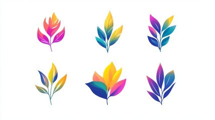 Colorful geometric leaf designs on white background