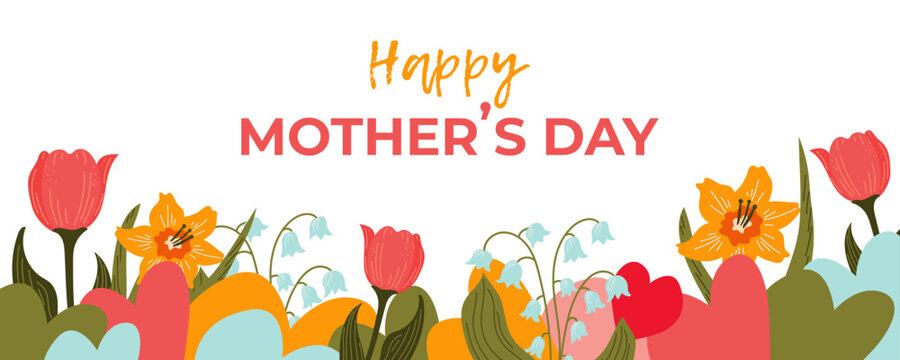  Happy Mother's Day banner. Colorful vector illustration with  flowers .