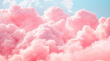 Fototapeta premium Pink fluffy clouds fill a pastel sky
