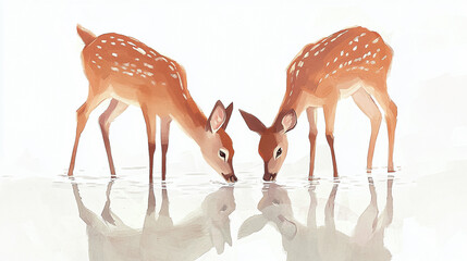 Naklejka premium A pair of deer drinking from a clear stream, inspired by ‘As the deer pants for water’ from Psalms