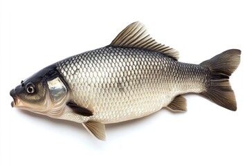 Obraz premium A Single Silver Carp Fish Isolated on White Background