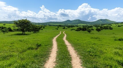Serene Countryside Path Through Lush Meadow