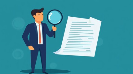 Obraz premium Young male professional analyzing document with magnifying glass