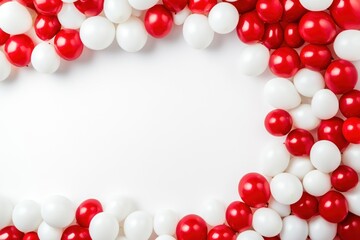 Red and white balloons frame a blank space
