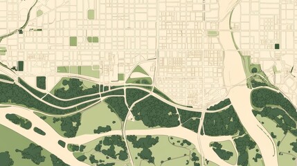 Fototapeta premium Illustrated city map of urban road network and parks