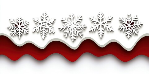 White snowflakes adorn a red and white wavy background