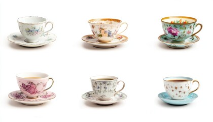Elegant Teacups and Saucers with Floral Designs