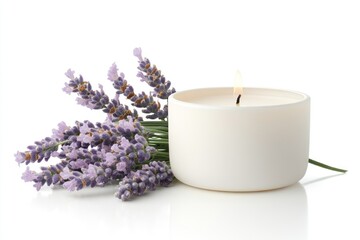 Lit Lavender Candle and Fresh Flowers