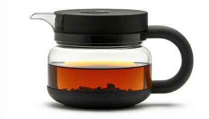 Glass Teapot With Brewed Tea And Loose Leaves