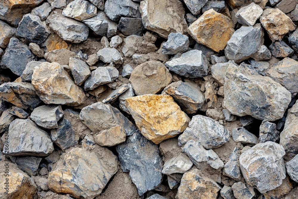 Poster closeup of various rocks and earth at construction site. generative ai