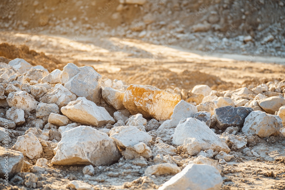 Poster closeup view of rocks and earth at excavation site. generative ai