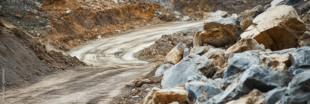 Poster closeup of rocks and earth from a construction site. generative ai