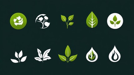 Green Leaf Icons Nature Plant Symbols Collection
